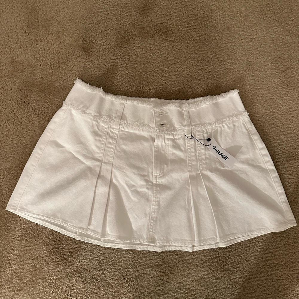 White Garage Pleated Mini Skirt